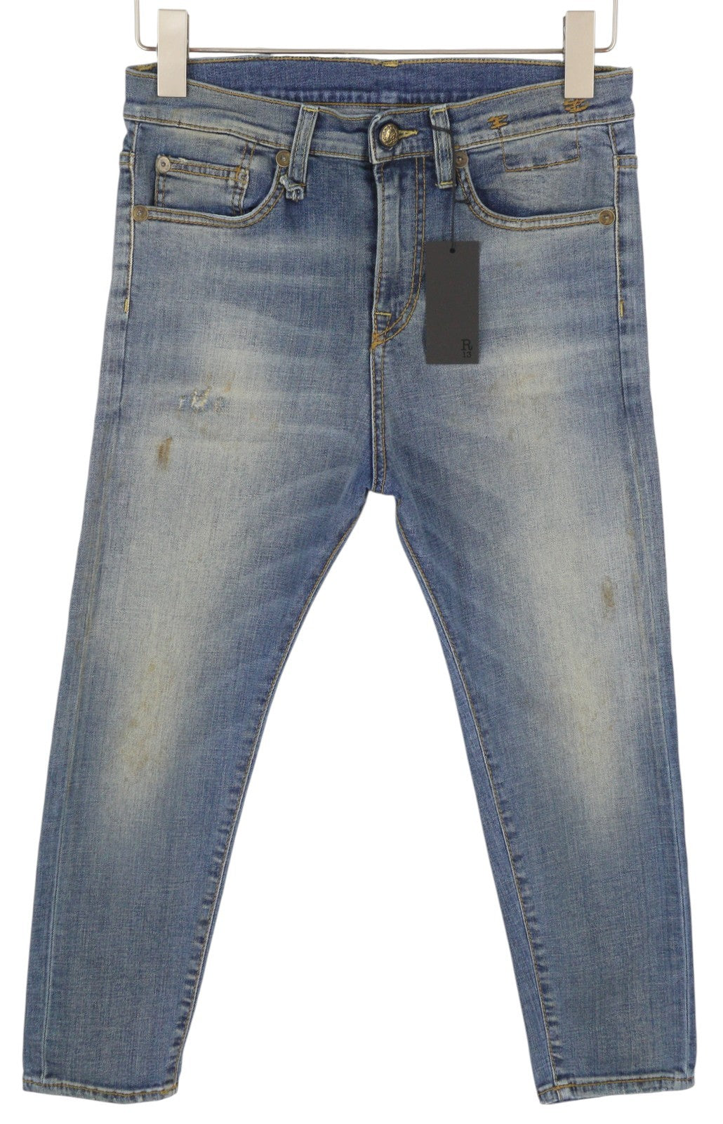 R13 The Drop Women Jeans 24 Crosby Faded Dirty Look Cropped Crop Crotch RRP440