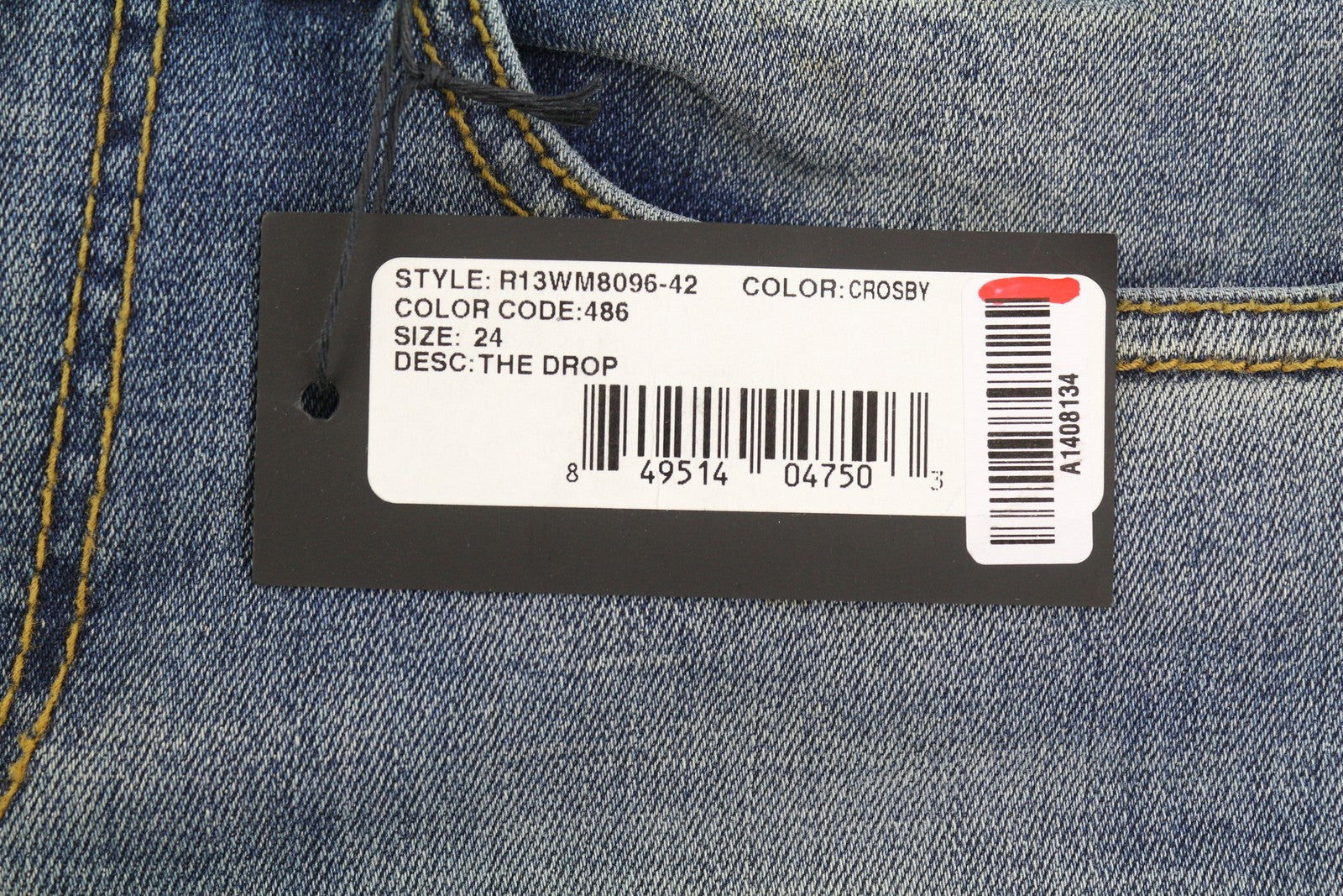 R13 The Drop Women Jeans 24 Crosby Faded Dirty Look Cropped Crop Crotch RRP440