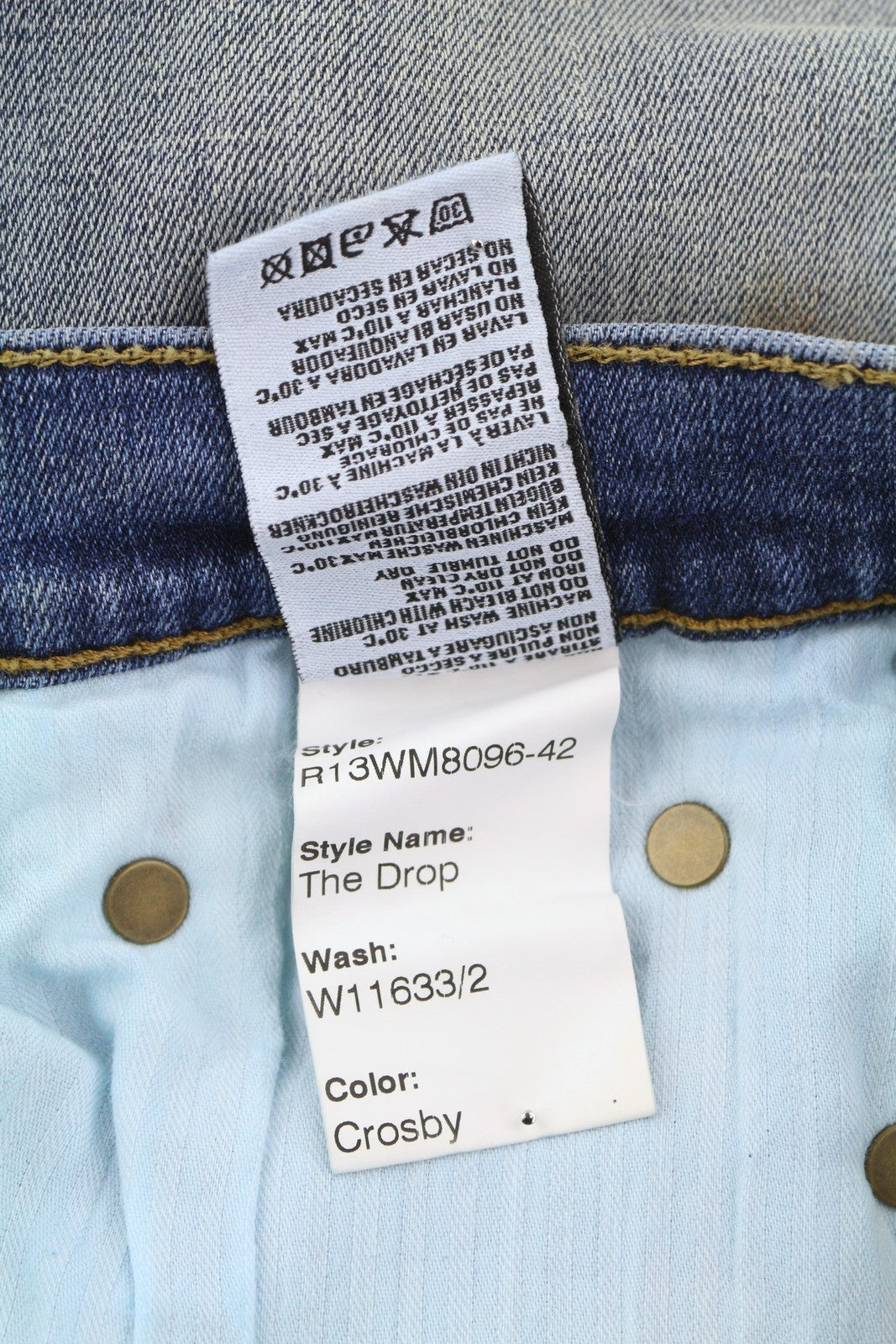 R13 The Drop Women Jeans 24 Crosby Faded Dirty Look Cropped Crop Crotch RRP440