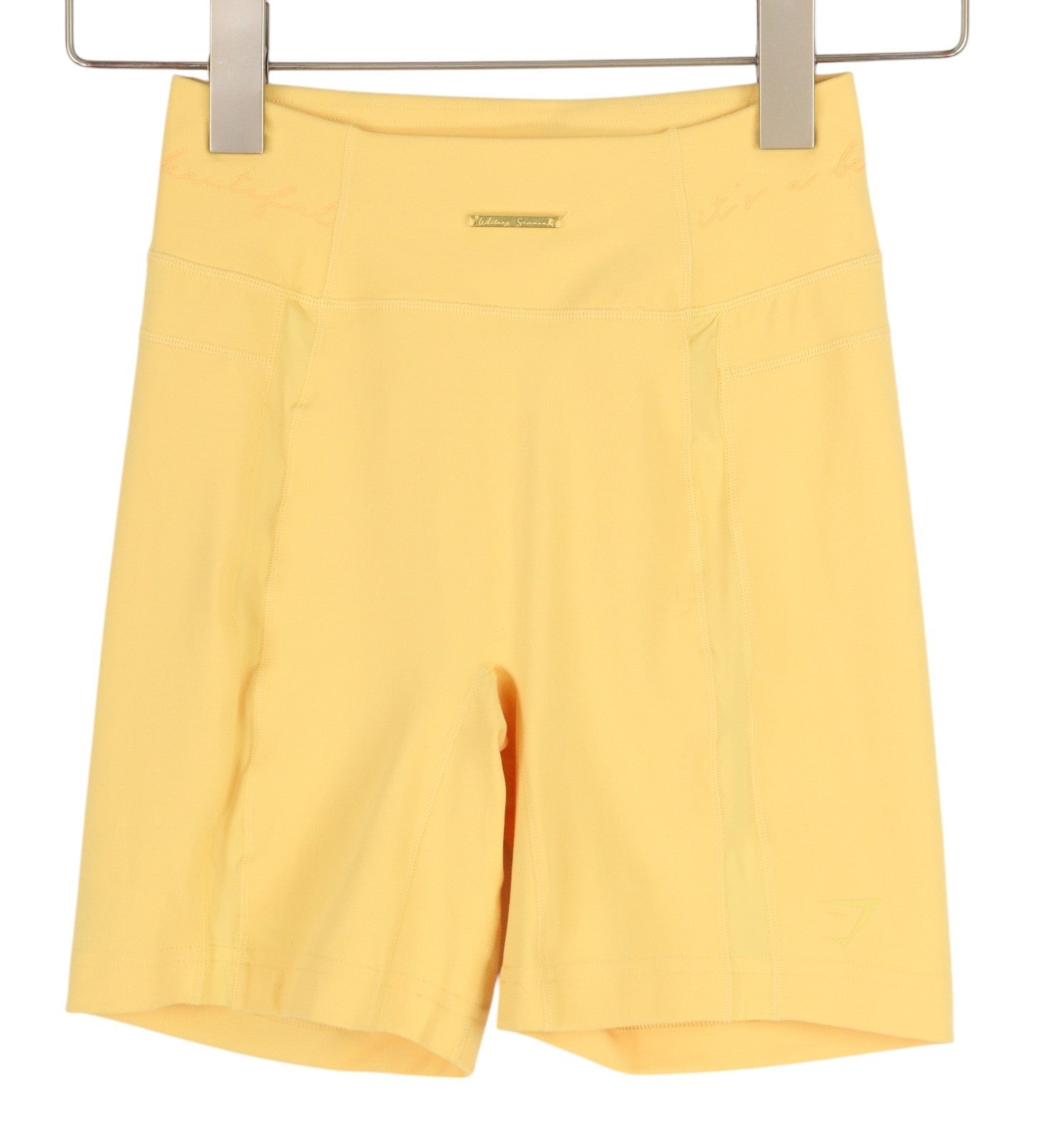 GYMSHARK Whitney Women Shorts S Yellow Cycling High Waist Stretch Logo Fit