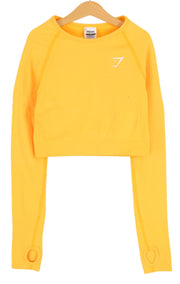 GYMSHARK Vital Women T-Shirt S Yellow Cropped Seamless Long Sleeve Thumbholes