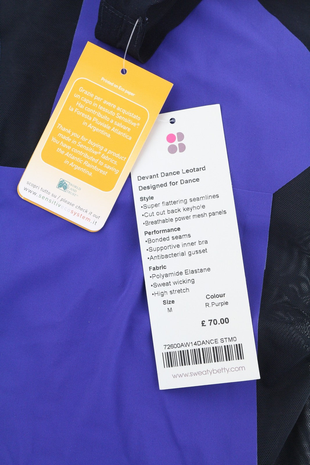 SWEATY BETTY Devant Dance Leotard Women Jumpsuit M Stretch Cut-Out Front Detail