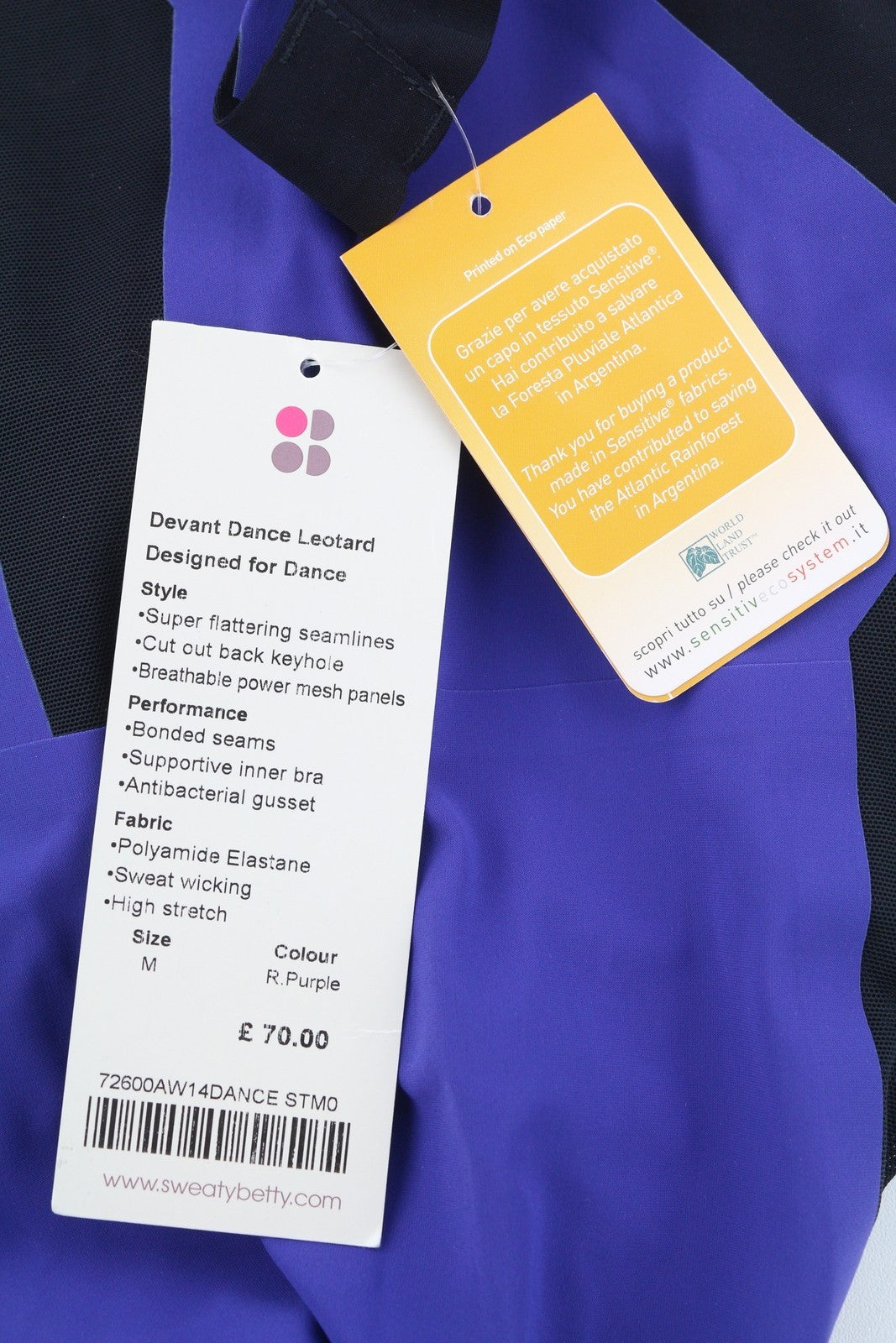 SWEATY BETTY Devant Dance Leotard Women Jumpsuit M Purple Stretch Cut-Out Logo