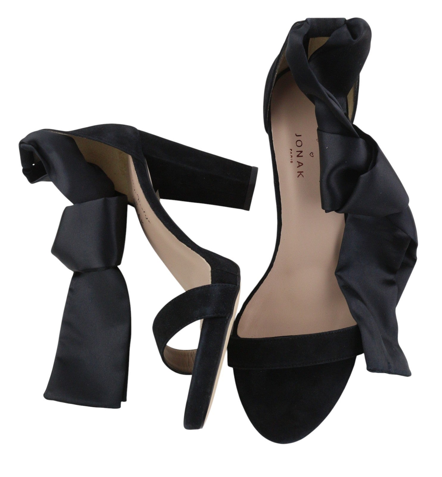 JONAK Women Heels EU40 Black Suede Velour Open Toe Block Heel Sandal Style