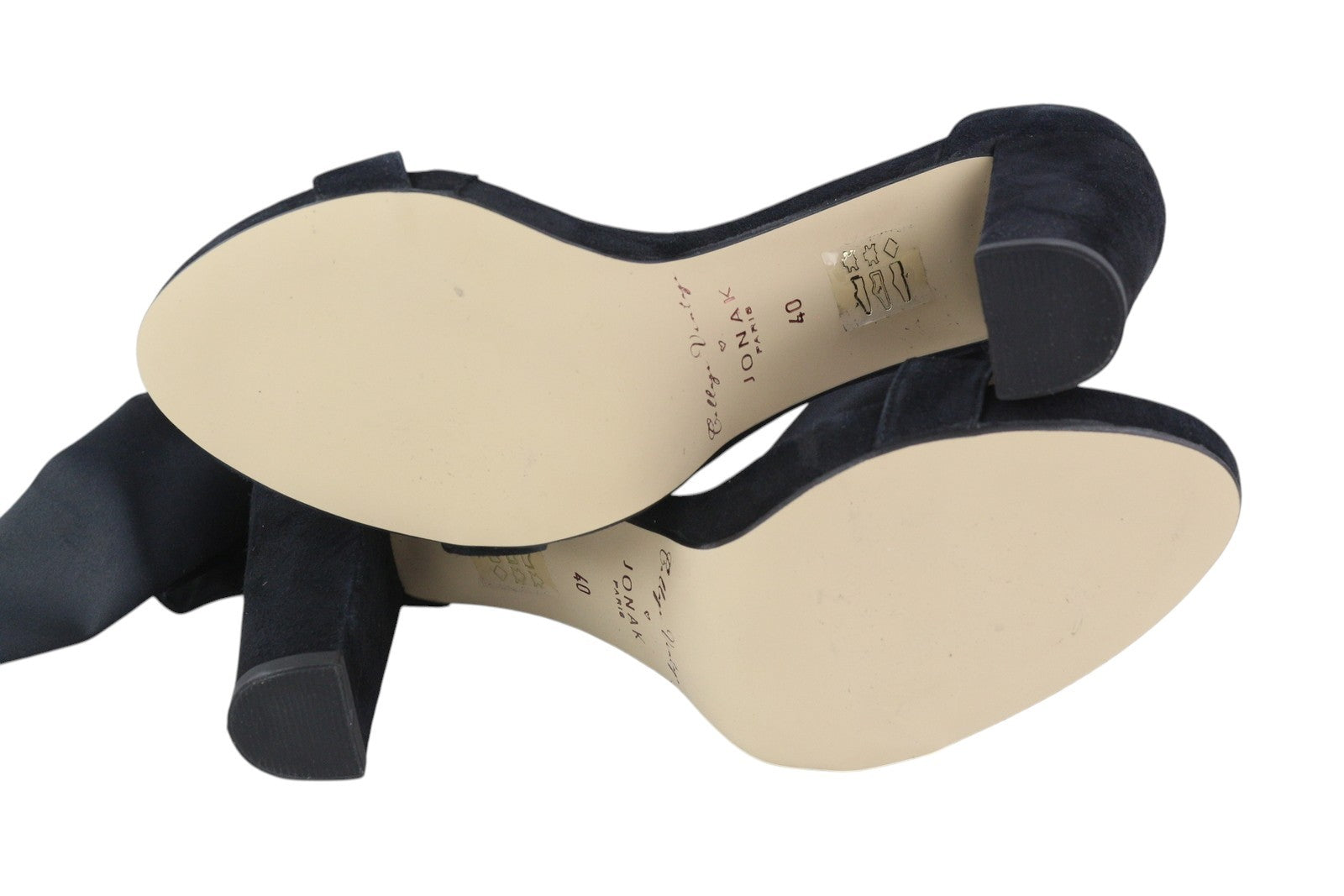 JONAK Women Heels EU40 Black Suede Velour Open Toe Block Heel Sandal Style