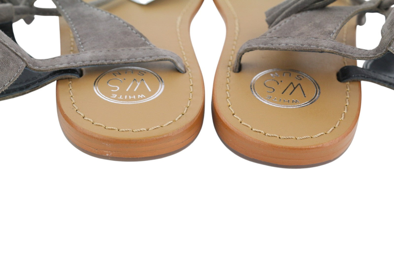 WHITE SUN Women Sandals EU38 Grey Suede Gladiator Fringe Detail Flat Design