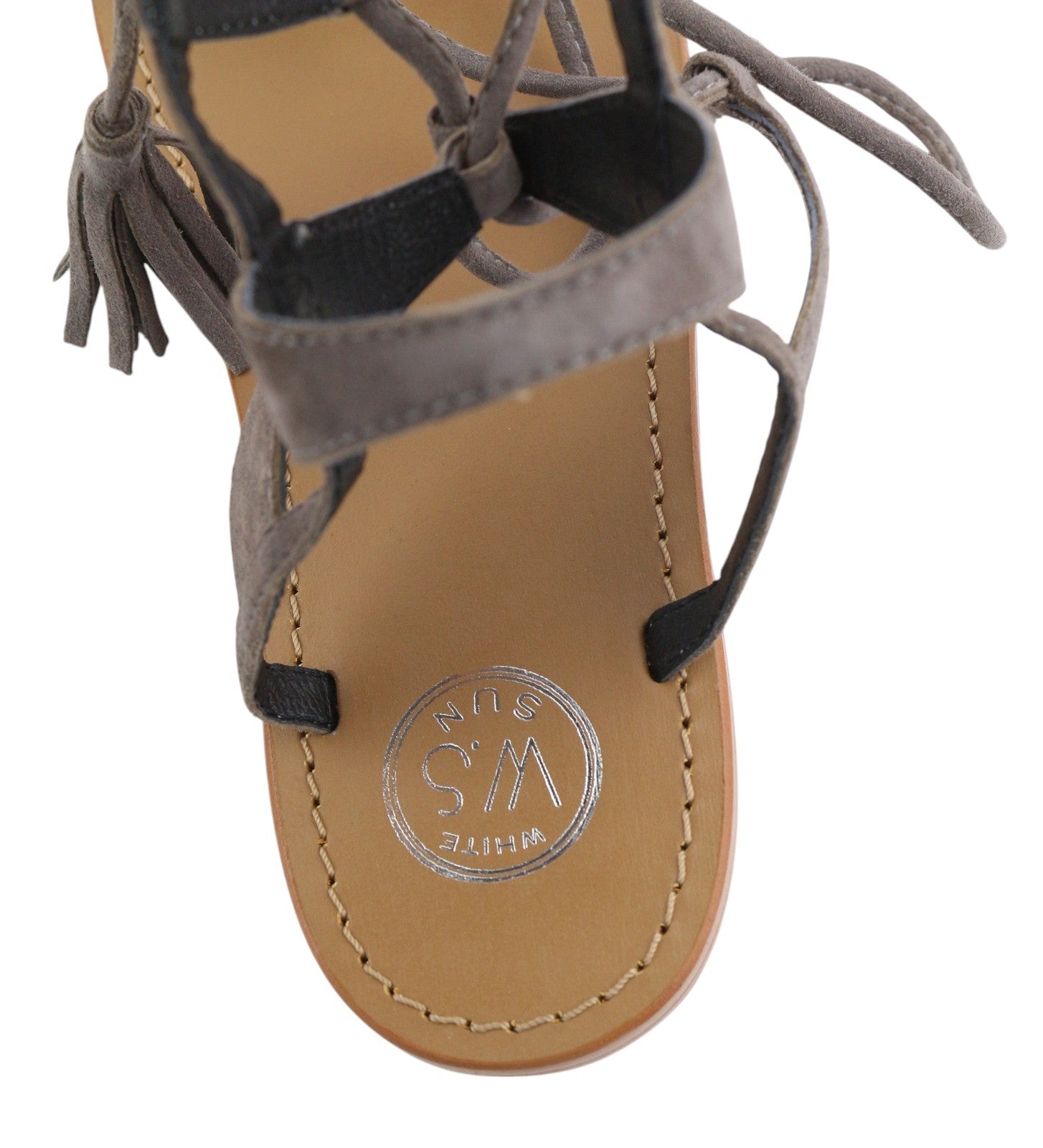 WHITE SUN Women Sandals EU38 Grey Suede Gladiator Fringe Detail Flat Design