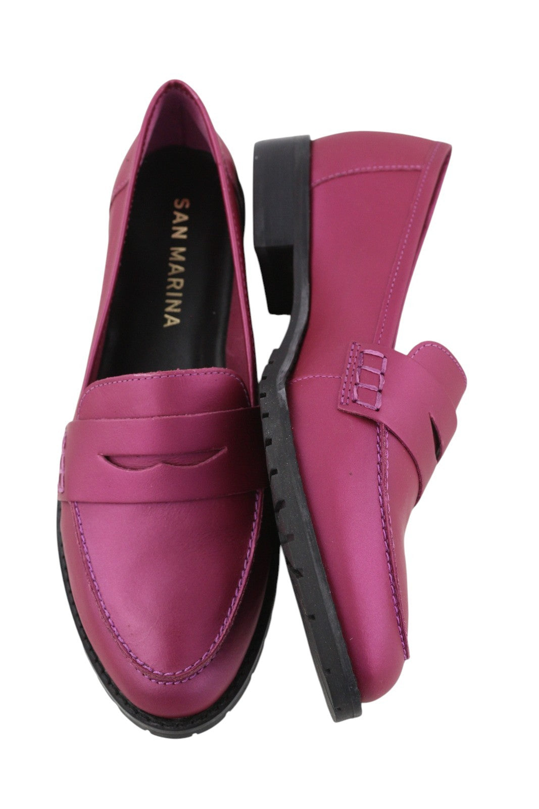 SAN MARINA Women Shoes EU37 Purple Leather Almond Toe Slip On Loafers Logo