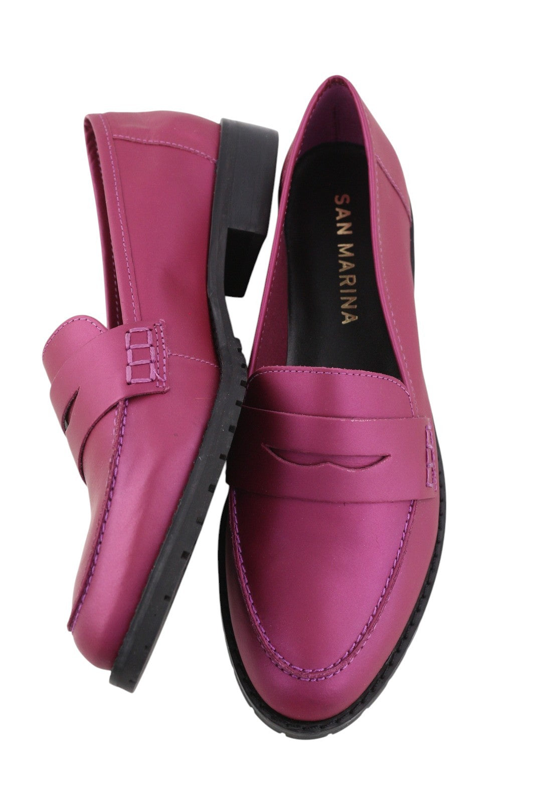 SAN MARINA Women Shoes EU37 Purple Leather Almond Toe Slip On Loafers Logo