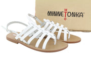 MINNETONKA Women Sandals EU38 White Leather Gladiator Flat Open Buckle Detail