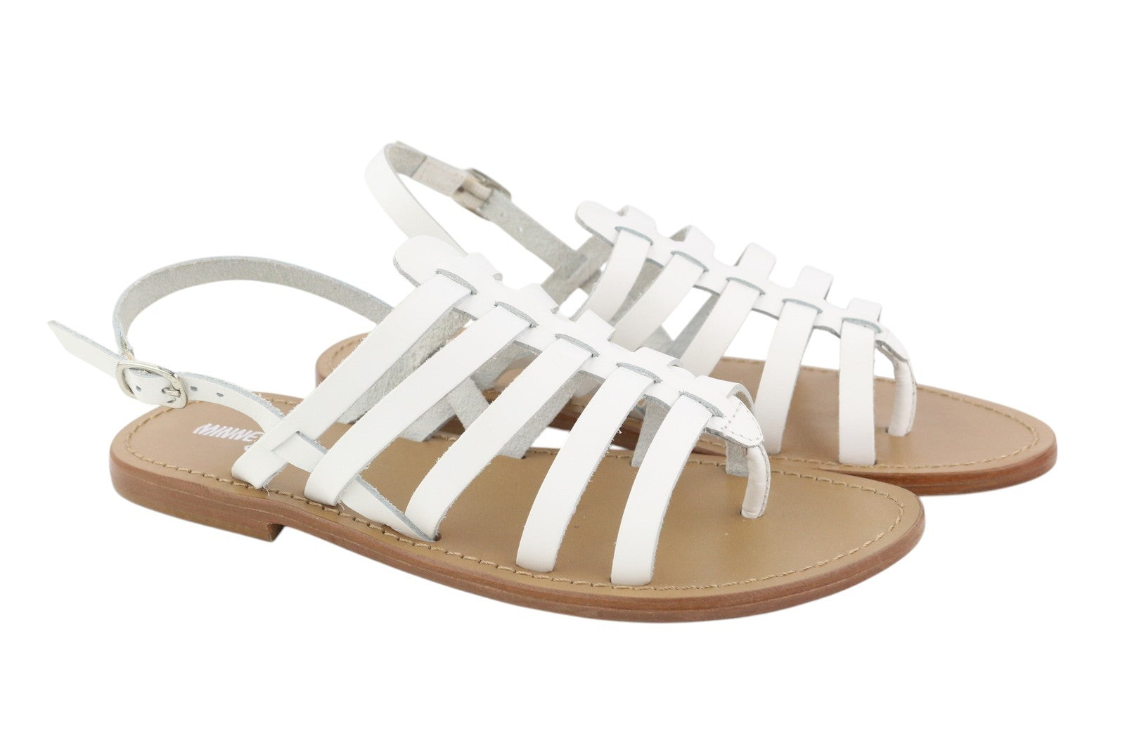 MINNETONKA Women Sandals EU38 White Leather Gladiator Flat Open Buckle Detail
