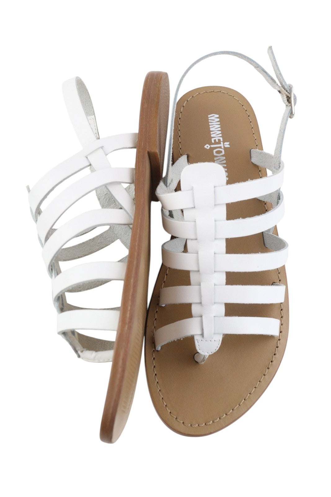 MINNETONKA Women Sandals EU38 White Leather Gladiator Flat Open Buckle Detail