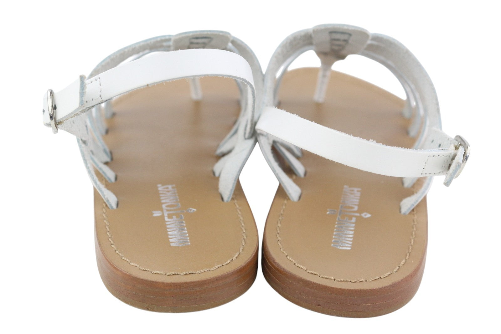 MINNETONKA Women Sandals EU38 White Leather Gladiator Flat Open Buckle Detail