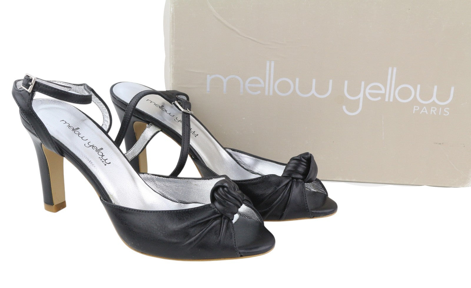 MELLOW YELLOW Women Heels EU37 Black Strappy Leather Slingback Open Toe Heels