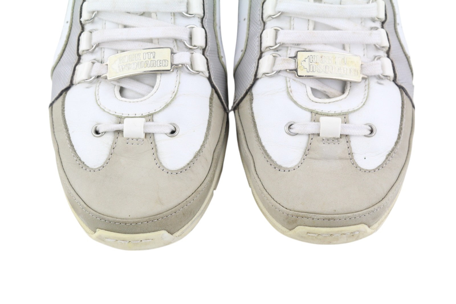 DSQUARED2 Men Sneakers EU44 White Leather Grey Trainers Low Almond Toe Laced