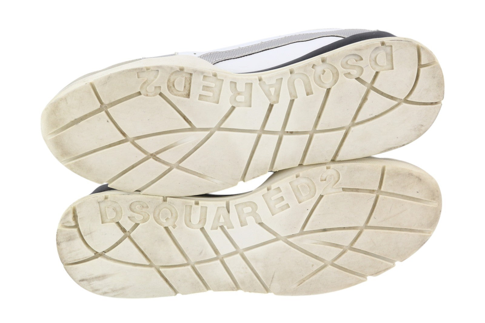 DSQUARED2 Men Sneakers EU44 White Leather Grey Trainers Low Almond Toe Laced