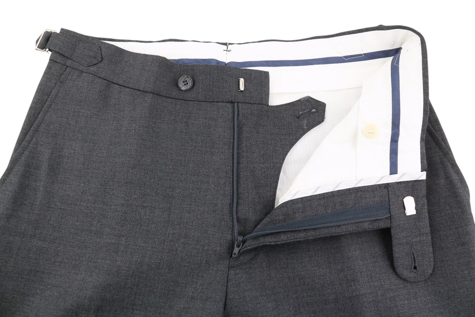 SUITSUPPLY Brescia Int vyriškos kelnės, UK34, tamsiai pilkos, vilnonės, plokščio priekio, siaurėjančios 