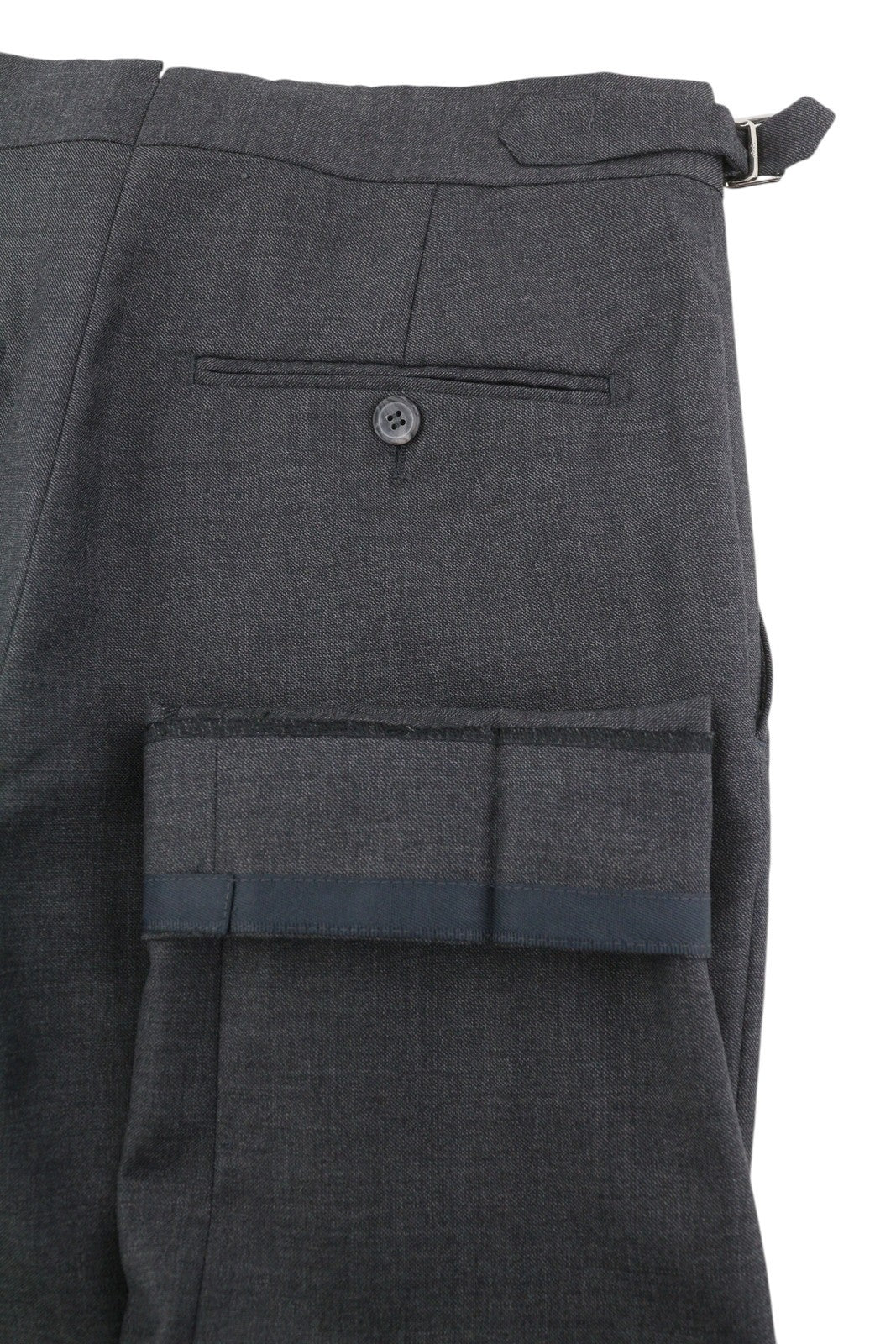 SUITSUPPLY Brescia Int vyriškos kelnės, UK34, tamsiai pilkos, vilnonės, plokščio priekio, siaurėjančios 