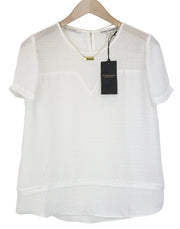 MAISON SCOTCH moteriški marškinėliai su trumpomis rankovėmis, balti, laisvalaikio stiliaus, medvilniniai, S dydžio 