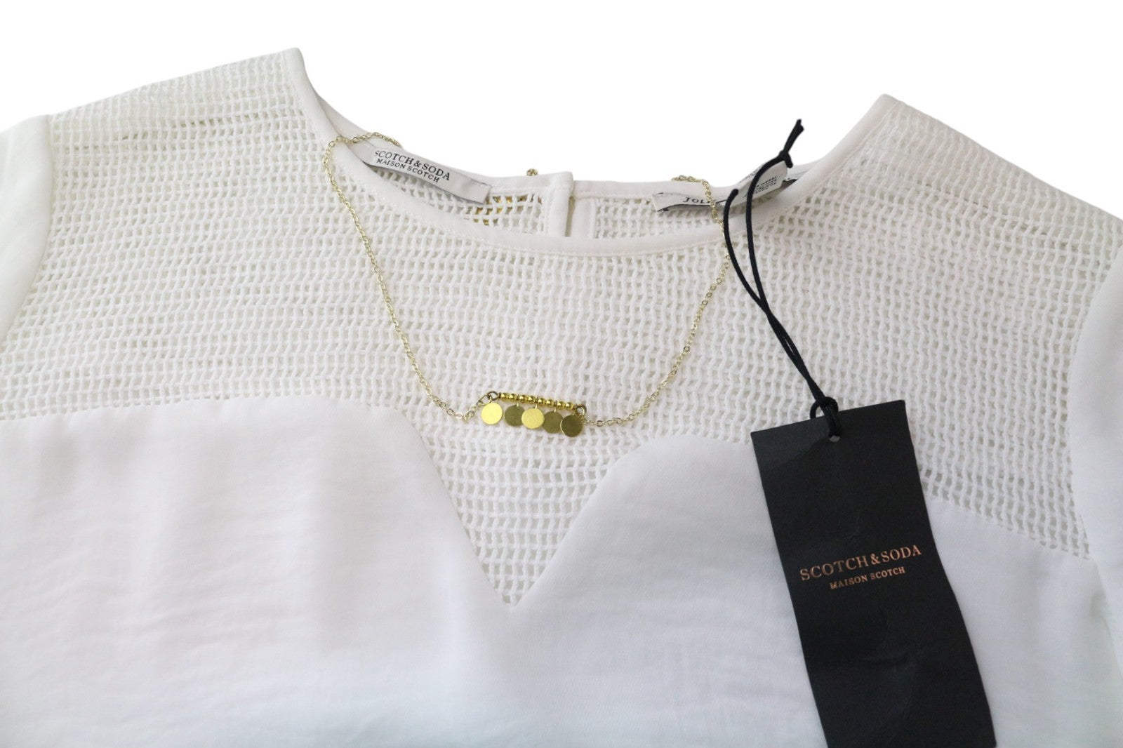 MAISON SCOTCH moteriški marškinėliai su trumpomis rankovėmis, balti, laisvalaikio stiliaus, medvilniniai, S dydžio 