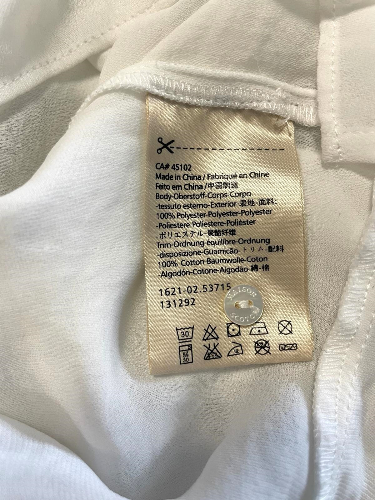 MAISON SCOTCH moteriški marškinėliai su trumpomis rankovėmis, balti, laisvalaikio stiliaus, medvilniniai, S dydžio 