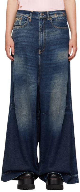 R13 Jesse moteriški džinsai, 34 dydis, mėlyni, laisvo kirpimo, su nuleistu tarpkoju, išblukę džinsai. 