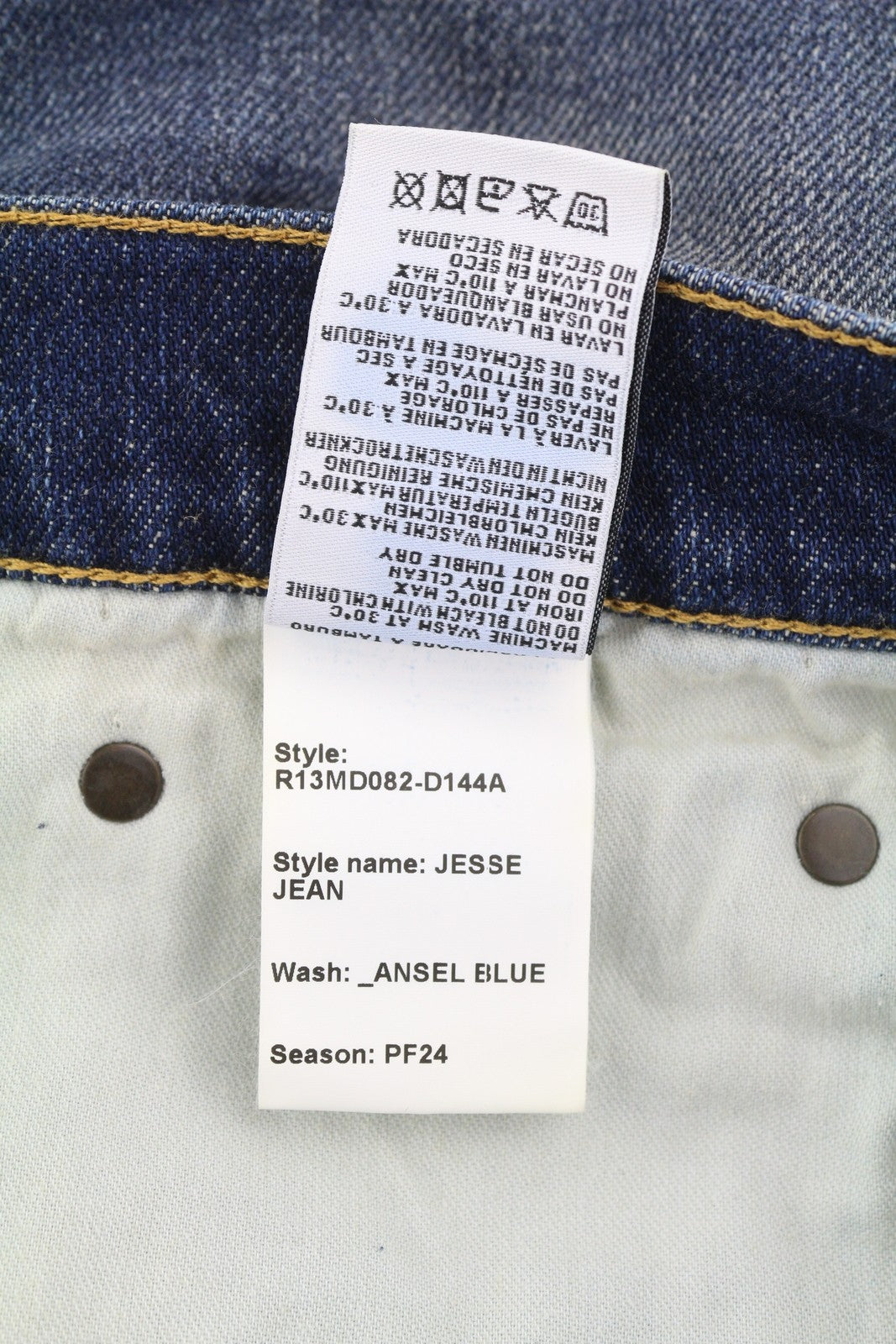 R13 Jesse moteriški džinsai, 34 dydis, mėlyni, laisvo kirpimo, su nuleistu tarpkoju, išblukę džinsai. 