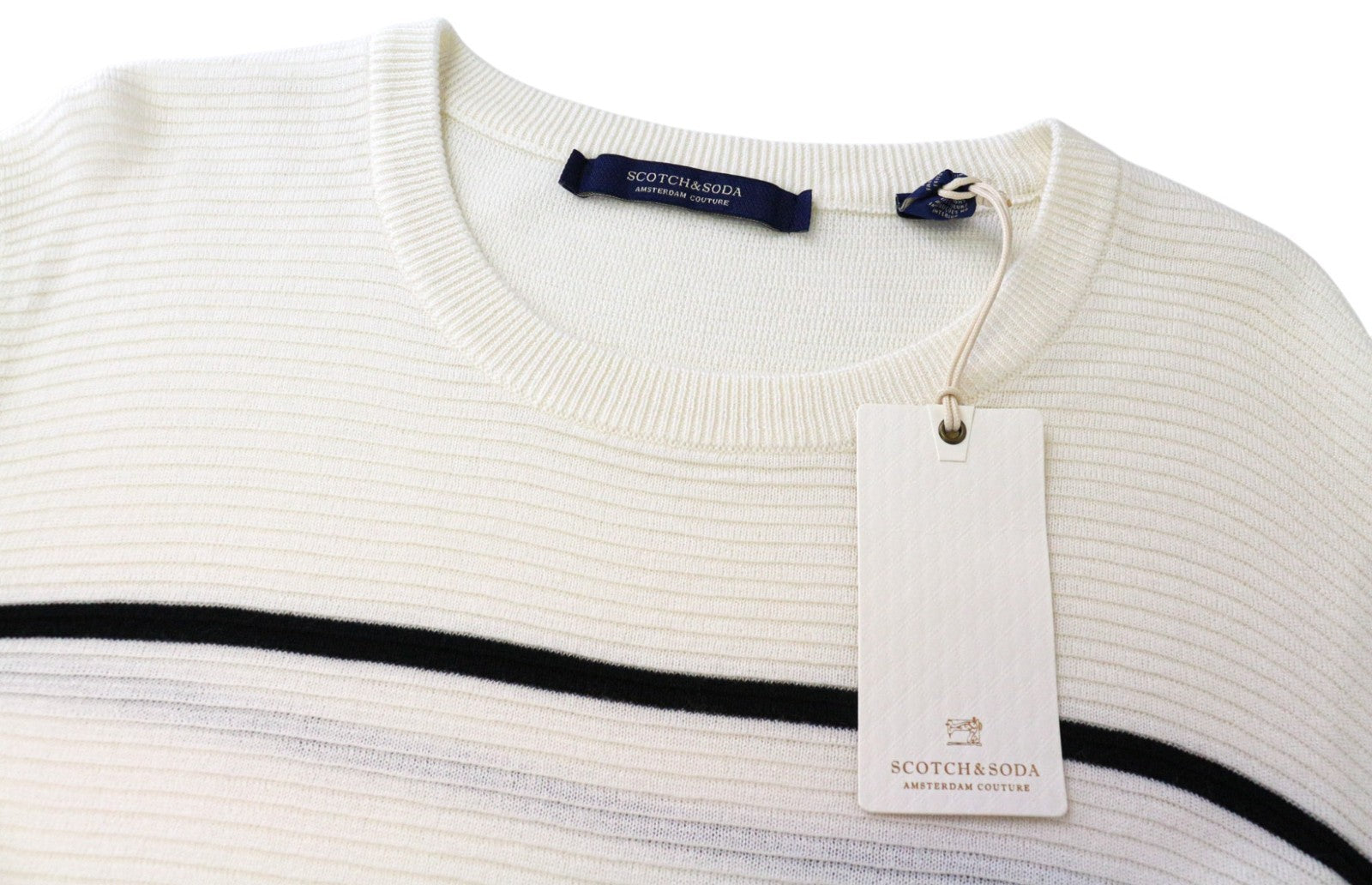 SCOTCH &amp; SODA Ams Couture vyriškas džemperis L su balkšvais dryžiais ir ilgomis rankovėmis laisvalaikio stiliaus 