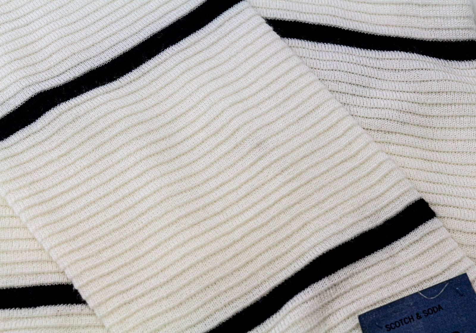 SCOTCH &amp; SODA Ams Couture vyriškas džemperis L su balkšvais dryžiais ir ilgomis rankovėmis laisvalaikio stiliaus 