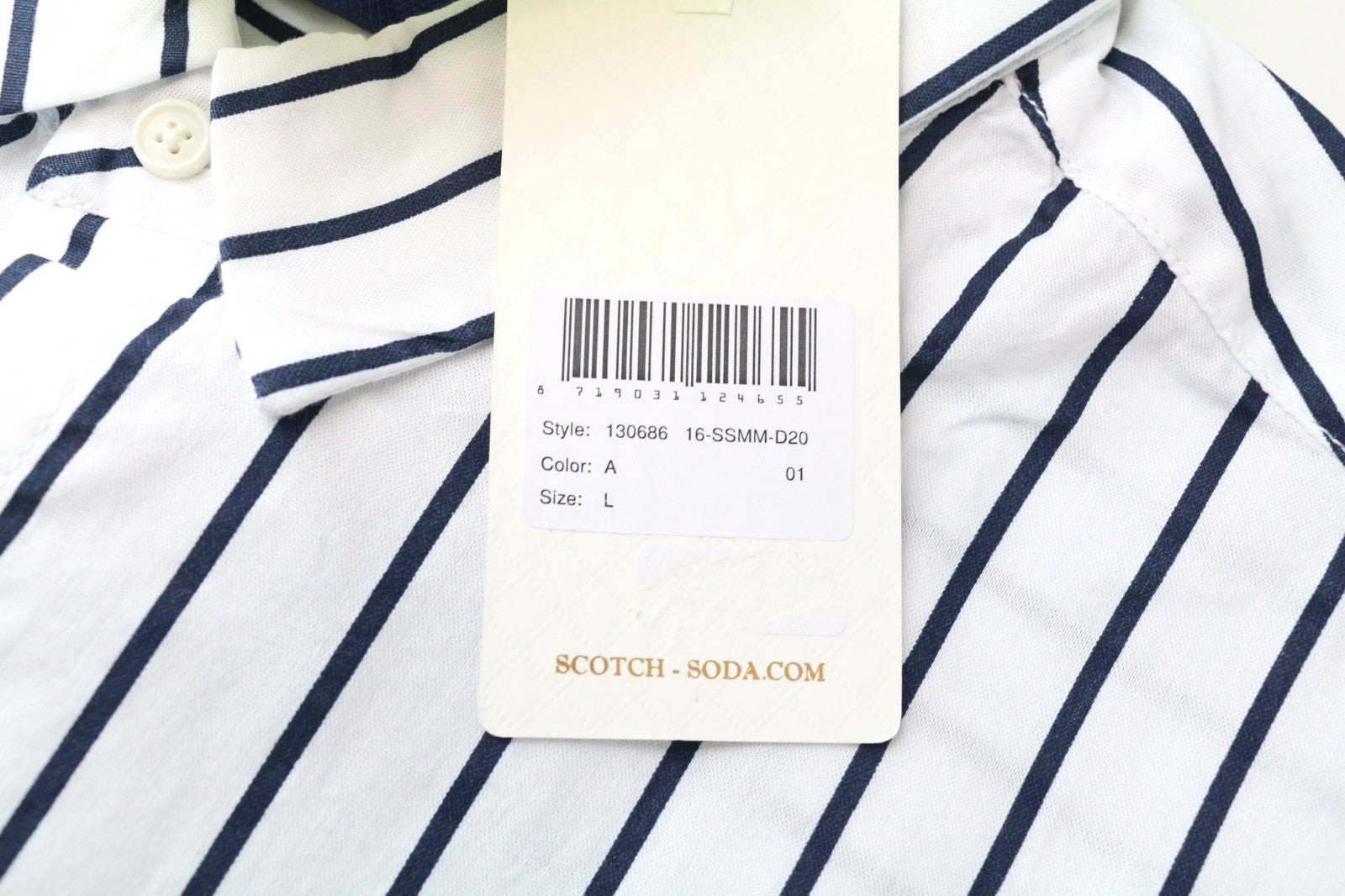 SCOTCH &amp; SODA Ams Couture vyriški marškinėliai, L dydžio, balti, dryžuoti, ilgi, grynos medvilnės