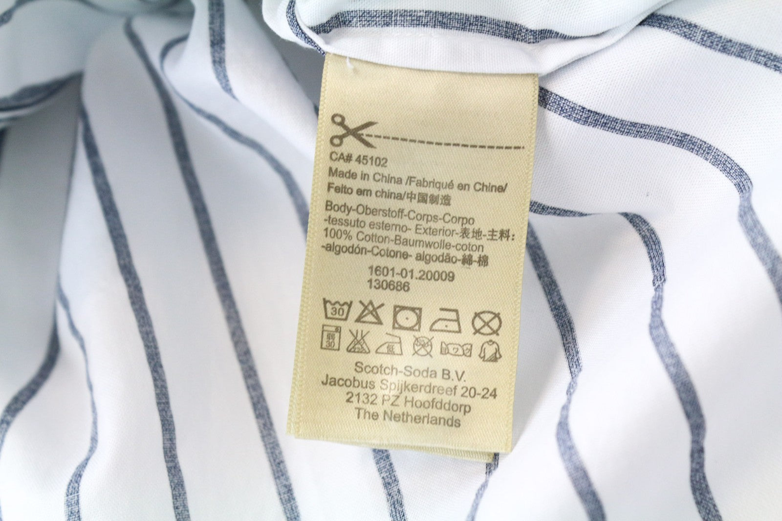 SCOTCH &amp; SODA Ams Couture vyriški marškinėliai, L dydžio, balti, dryžuoti, ilgi, grynos medvilnės