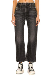 R13 Courtney Slim Women Jeans 25 Everit Black Faded Cropped Distress Zip Denim