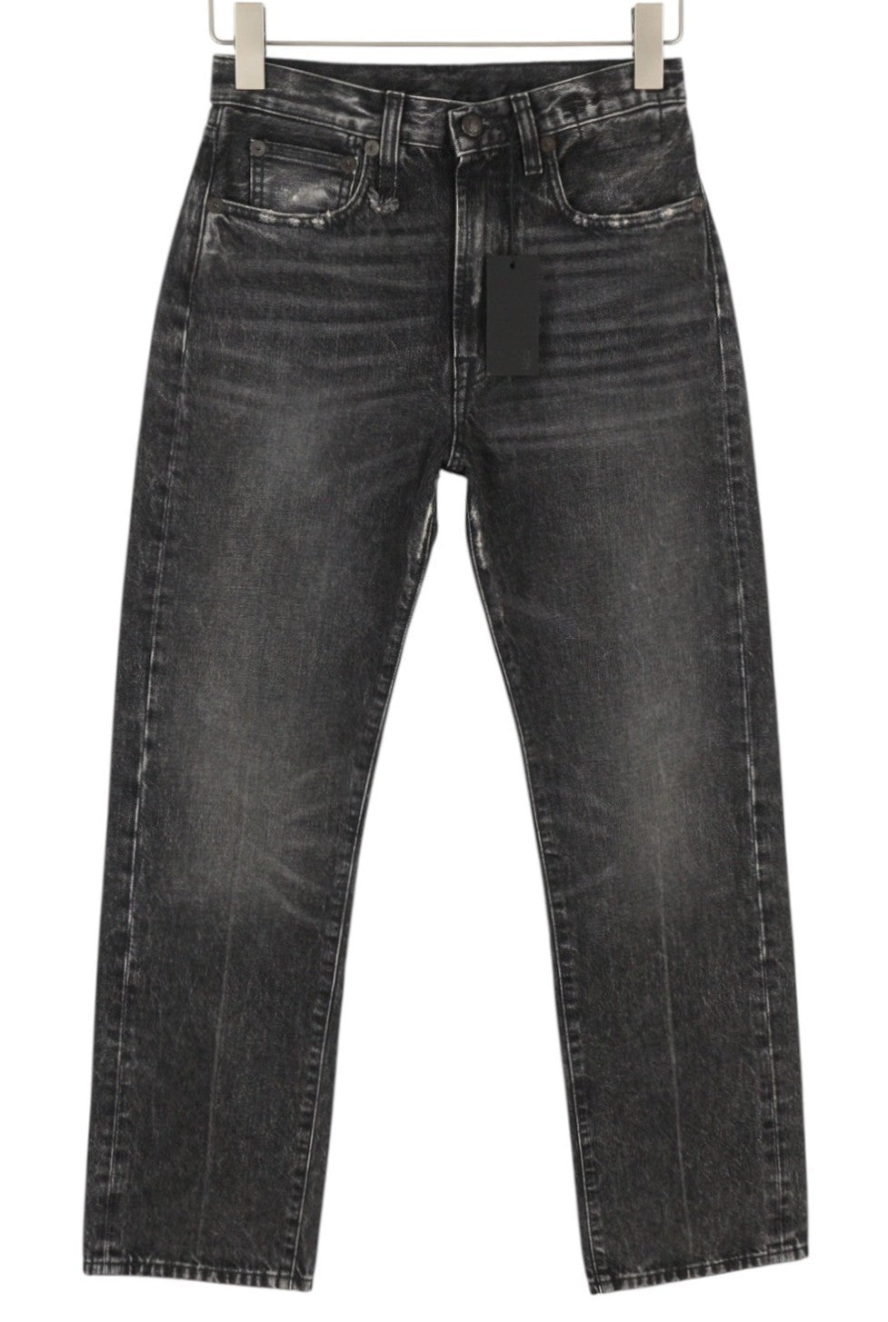 R13 Courtney Slim Women Jeans 25 Everit Black Faded Cropped Distress Zip Denim