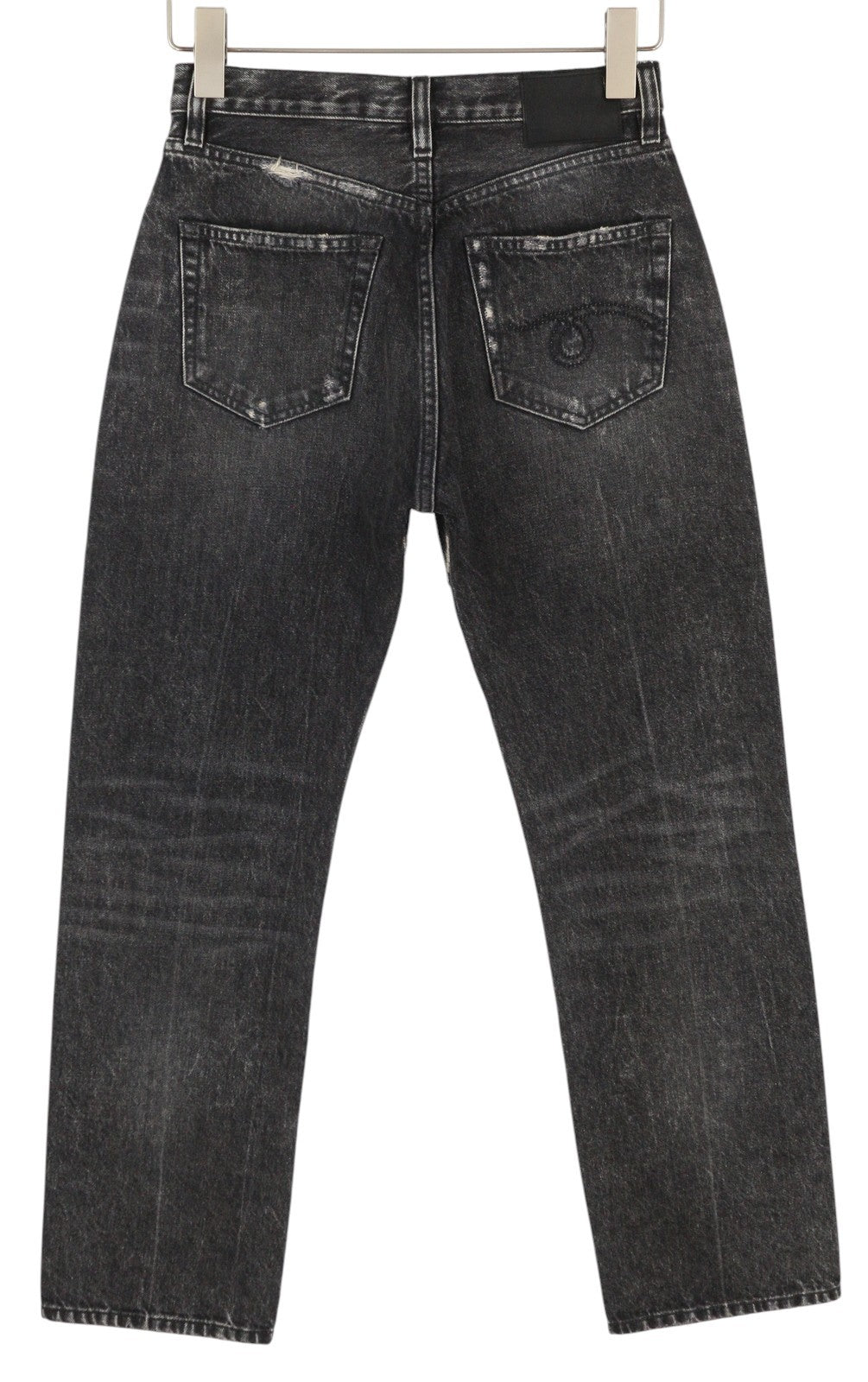 R13 Courtney Slim Women Jeans 25 Everit Black Faded Cropped Distress Zip Denim