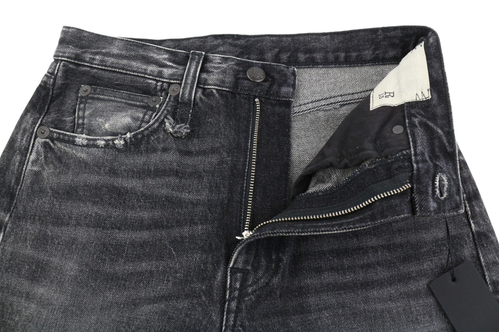 R13 Courtney Slim Women Jeans 25 Everit Black Faded Cropped Distress Zip Denim