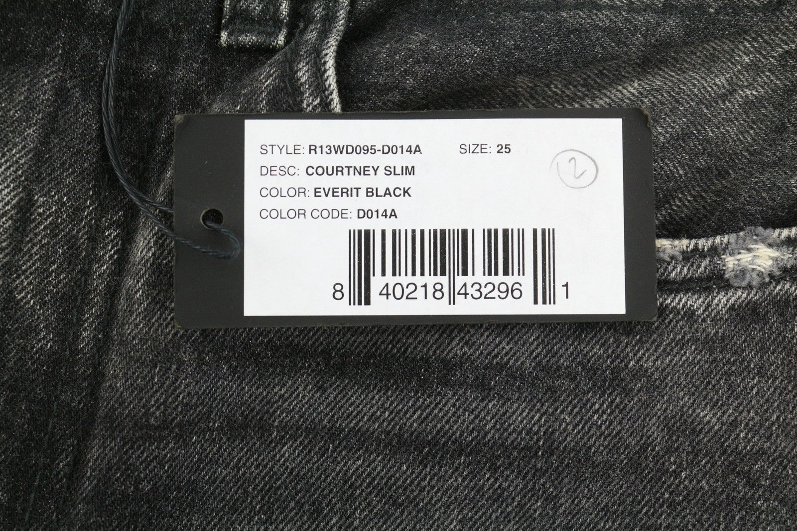 R13 Courtney Slim Women Jeans 25 Everit Black Faded Cropped Distress Zip Denim