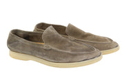 SUITSUPPLY Men Casual Shoes EU44 Grey Suede Leather Slip On Almond Toe Logo