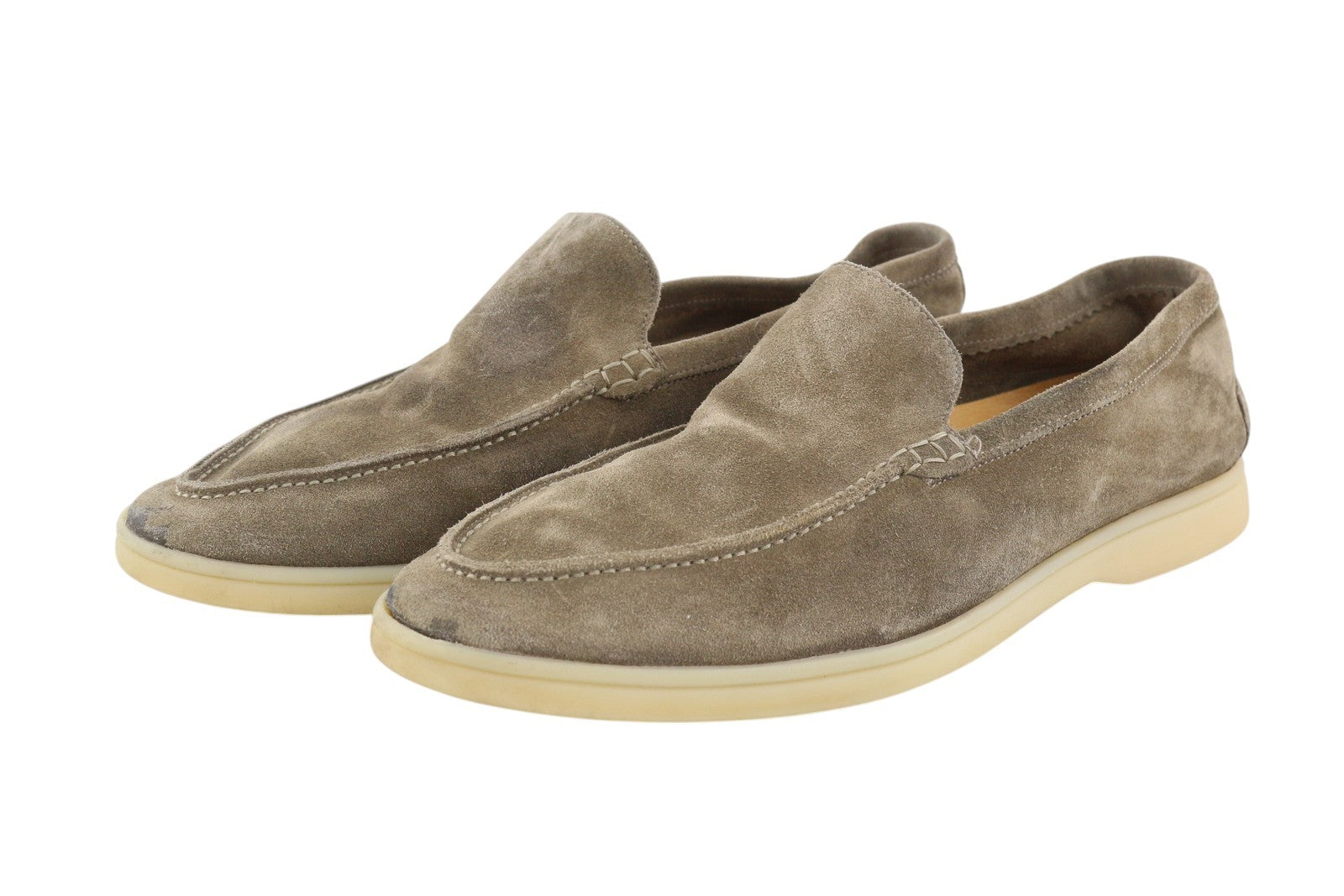 SUITSUPPLY Men Casual Shoes EU44 Grey Suede Leather Slip On Almond Toe Logo