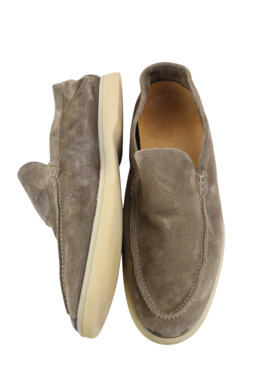 SUITSUPPLY Men Casual Shoes EU44 Grey Suede Leather Slip On Almond Toe Logo