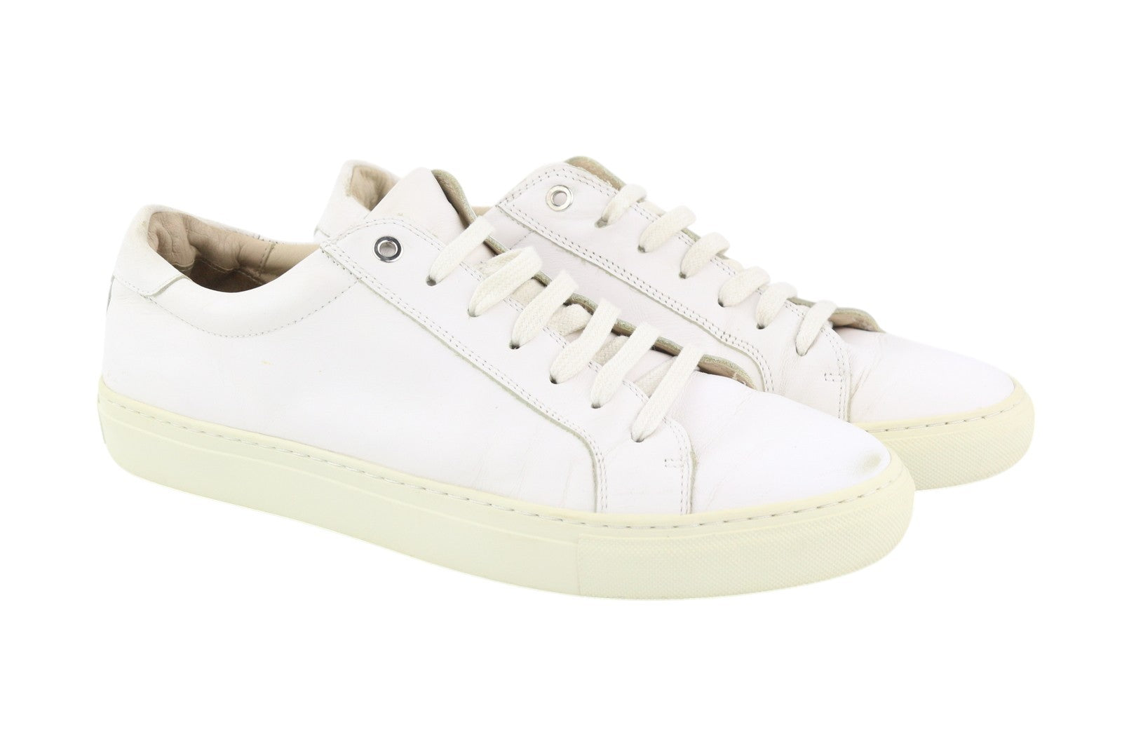 SUITSUPPLY FW1404 Men Sneakers EU42 White Leather Low Almond Toe Laced Style