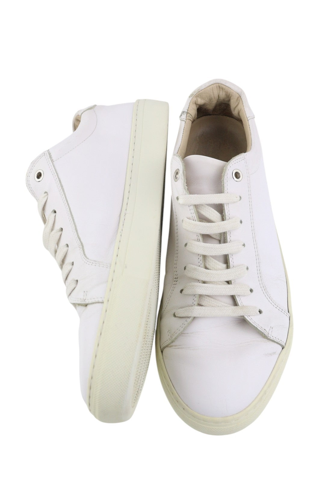 SUITSUPPLY FW1404 Men Sneakers EU42 White Leather Low Almond Toe Laced Style