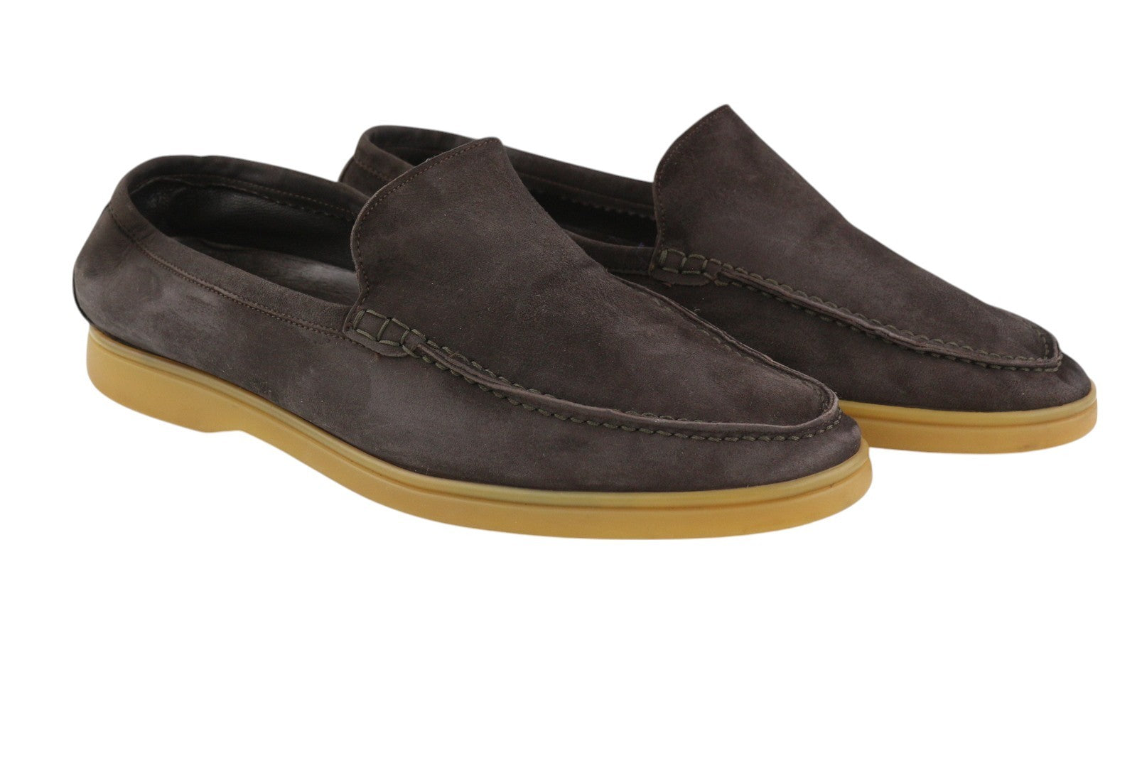 SUITSUPPLY Men Casual Shoes EU42 Brown Suede Leather Slip On Almond Toe Logo