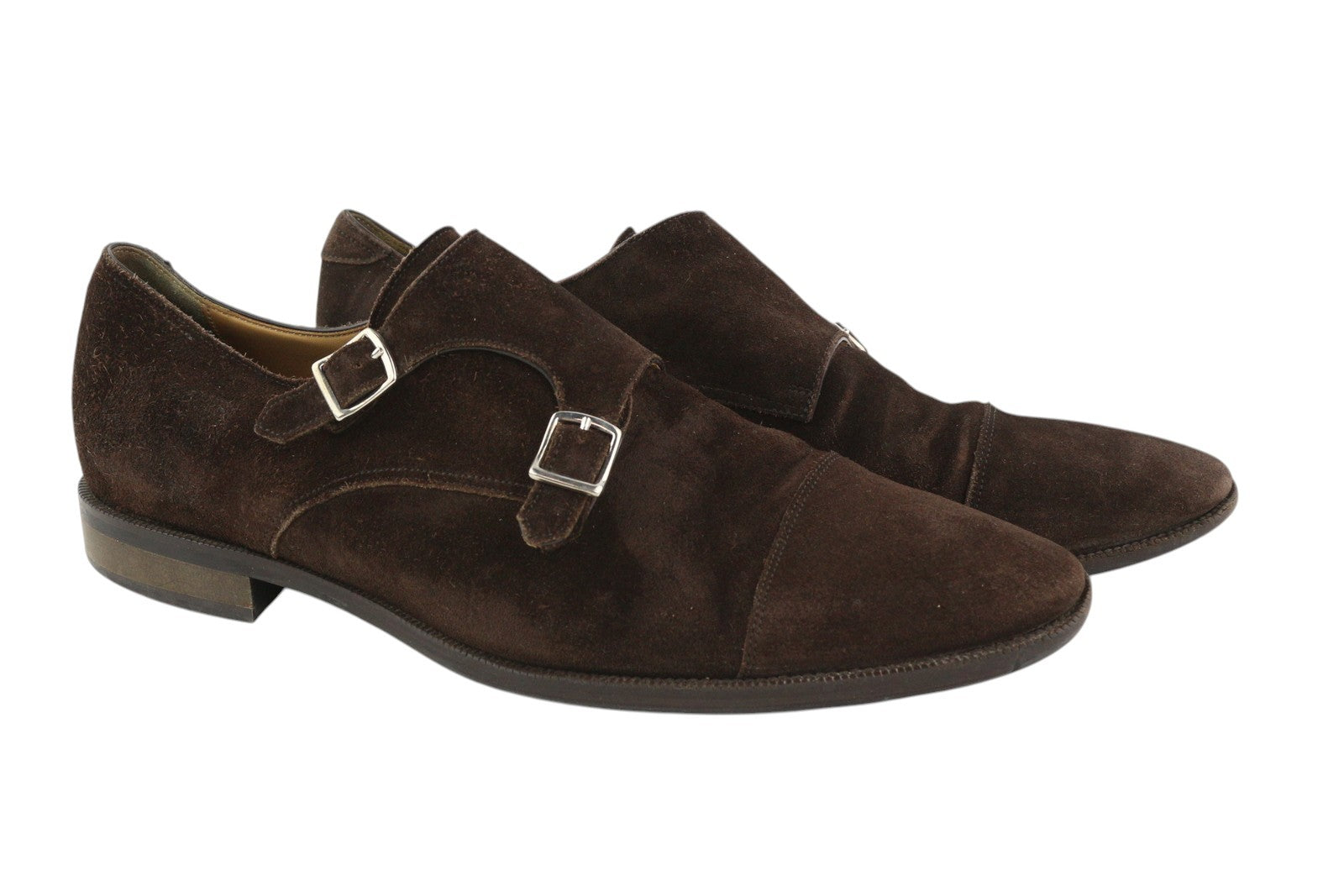 SUITSUPPLY Men Formal Shoes EU44 Brown Suede Double Monk Square Toe Dress