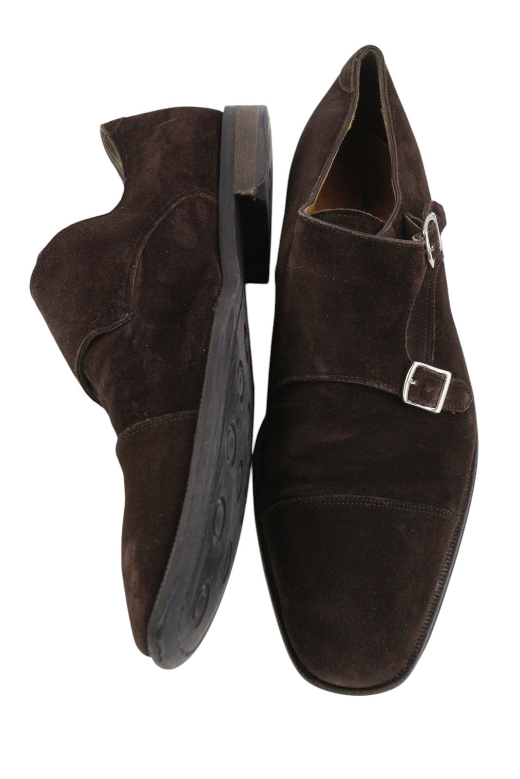 SUITSUPPLY Men Formal Shoes EU44 Brown Suede Double Monk Square Toe Dress