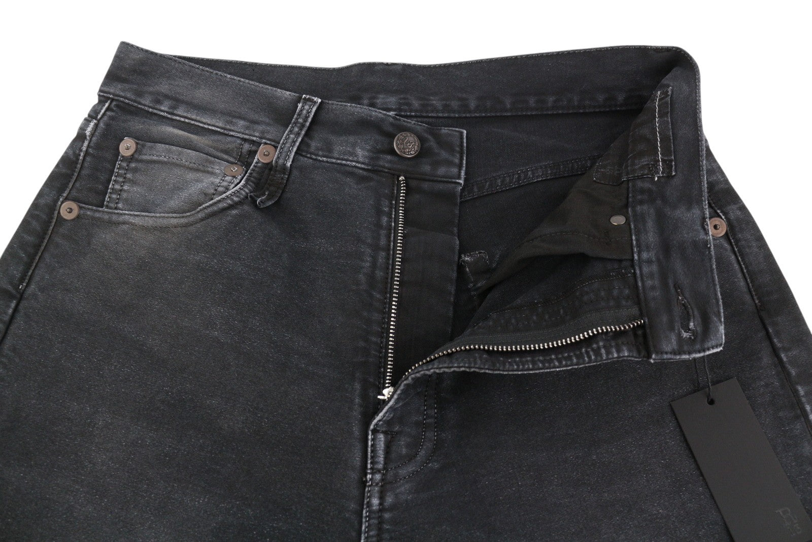 R13 X-BF moteriški džinsai 25 juodi dažyti moleskino trumpinti džinsai su užtrauktuku FW25 