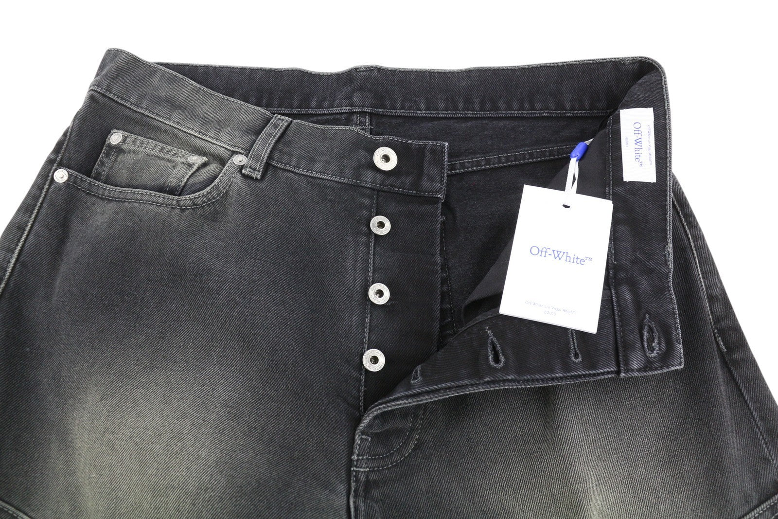 BALTOS VIRGIL ABLOH gotikinės Ow skate cargo vyriškos džinsinės kelnės W32 juodos išblukintos F25 