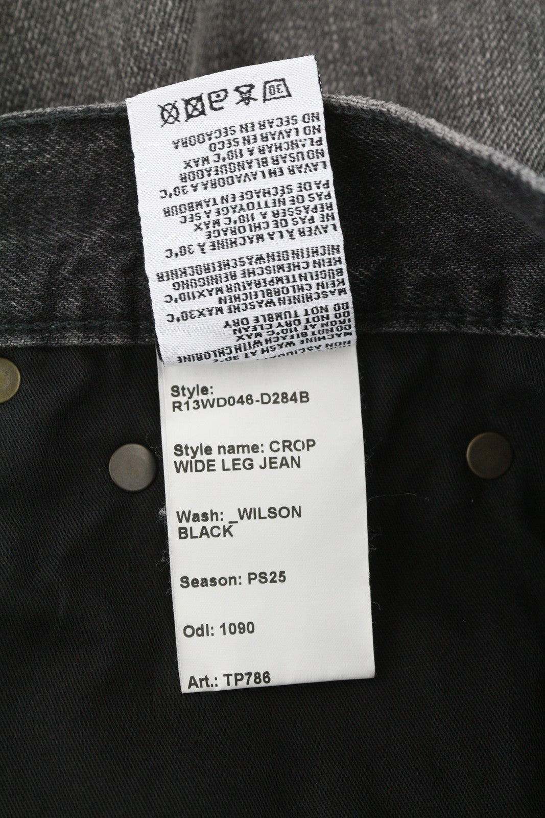 R13 trumpi plačių klešnių moteriški džinsai, 27 Wilson juodi, iki kulkšnių, PS25, RRP695 