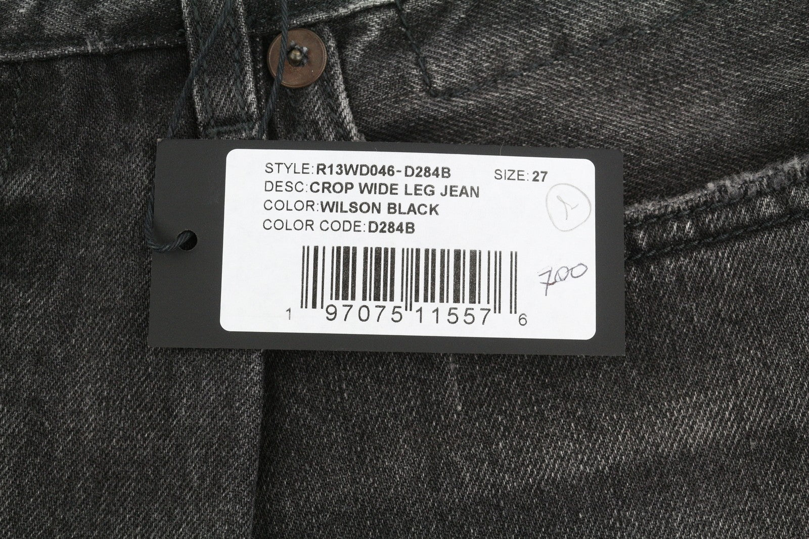 R13 trumpi plačių klešnių moteriški džinsai, 27 Wilson juodi, iki kulkšnių, PS25, RRP695 