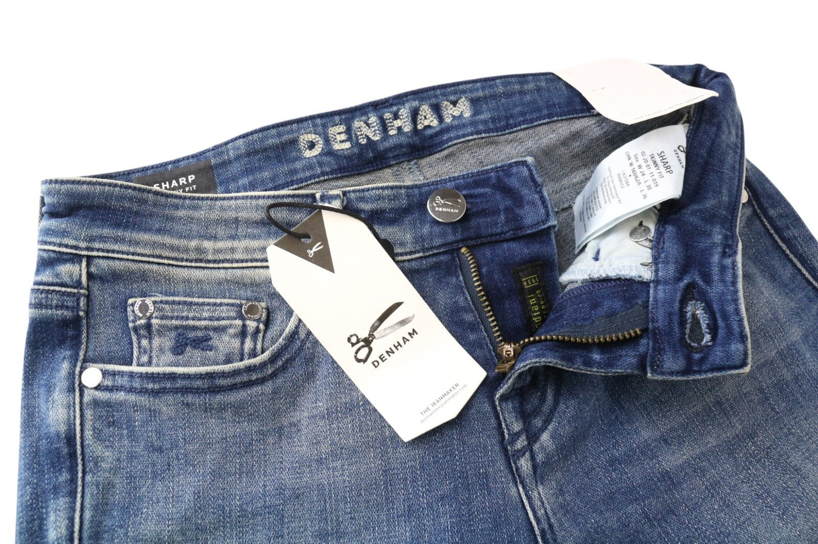 DENHAM Sharp Women's Jeans W24/L30 Skinny Washed Blue Cotton Stretch Fit