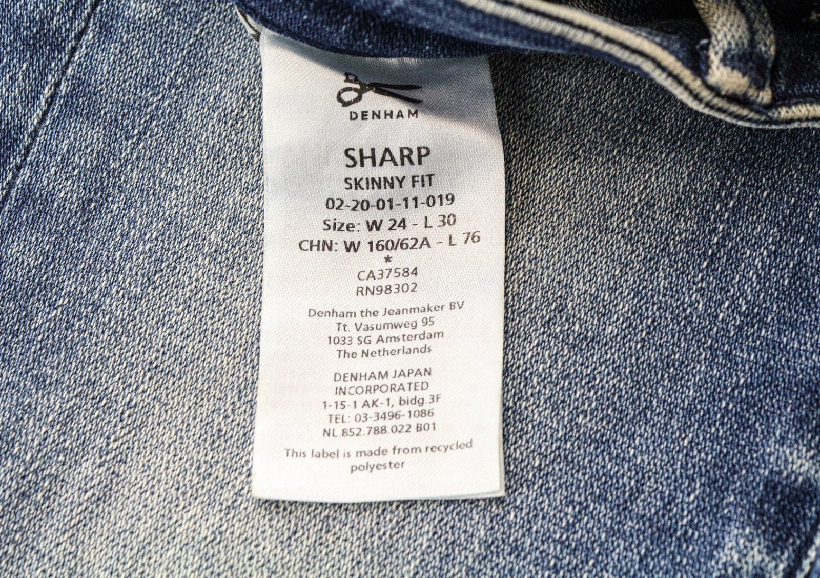 DENHAM Sharp Women's Jeans W24/L30 Skinny Washed Blue Cotton Stretch Fit